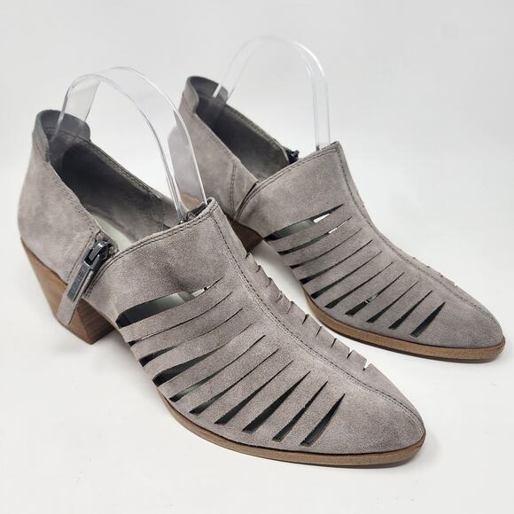 1.State Bootie Women 10M Arnet Grey Suede Strappy Vamp Stacked Heel Side Zip - Picture 1 of 12